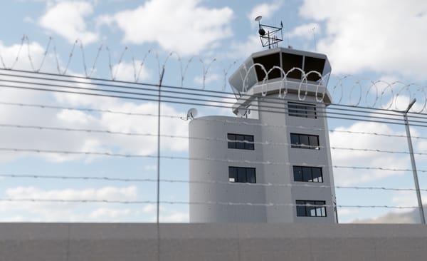 Security fence and air-traffic control tower, symbolising vigilance when reviewing SaaS contracts before renewal.